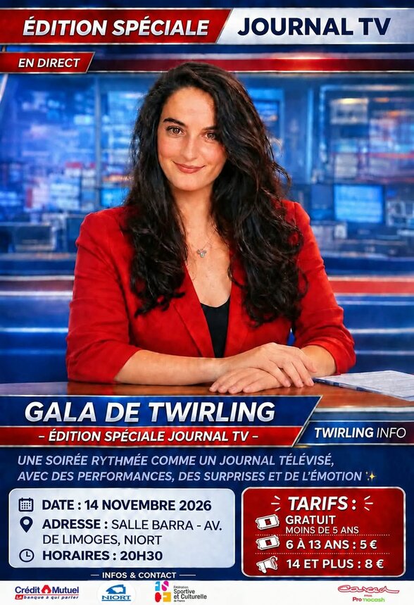 Affiche du gala de twirling « Édition spéciale Journal TV » du Twirling Club Niortais