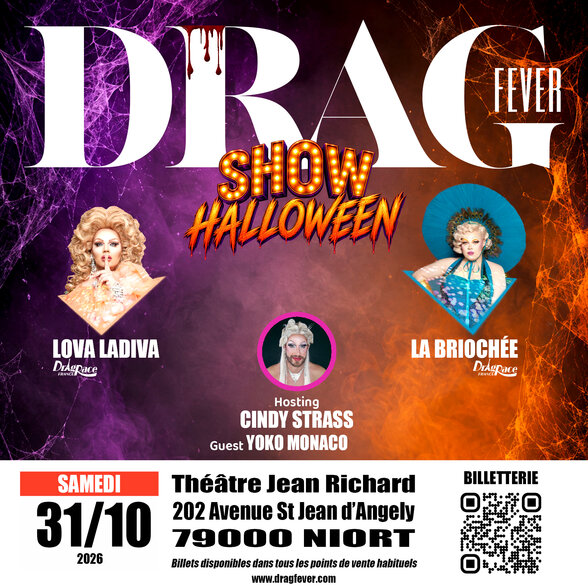 Affiche du Drag Fever Halloween Show au Théâtre Jean Richard de Niort, le 31 octobre 2026