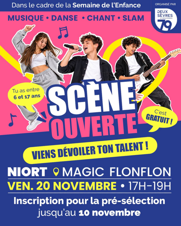 Affiche de la scène ouverte de la Semaine de l'Enfance au Magic Flonflon à Niort