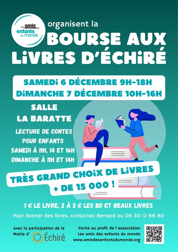 Affiche de la Bourse aux livres d'Échiré organisée par Les amis des enfants du monde