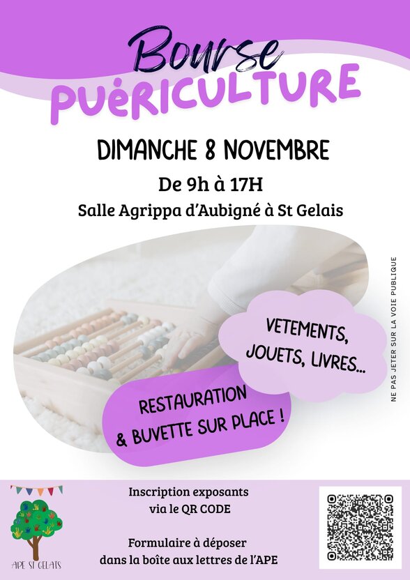 Affiche de la bourse puériculture de l'APE de Saint-Gelais