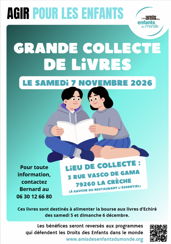 Affiche de la grande collecte de livres des Amis des enfants du monde