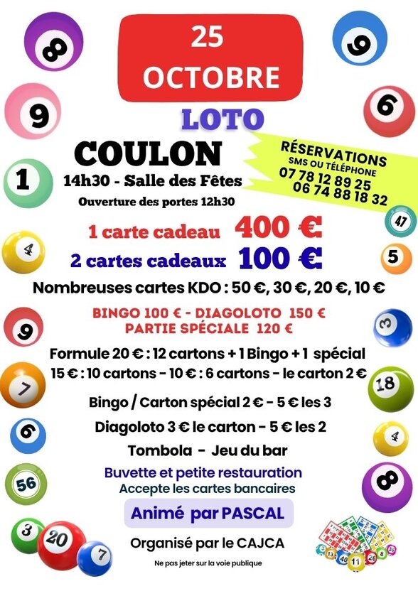 Affiche du loto organisé par le CAJCA à Coulon le 25 octobre